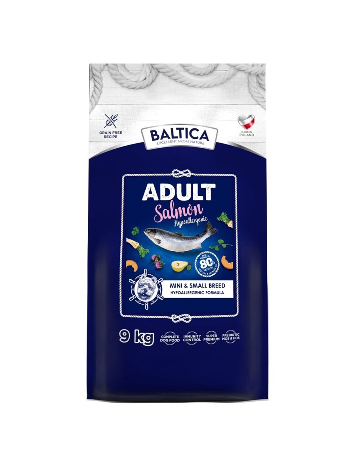 BALTICA Excellent Hypoallergenic Adult kleine Rassen Lachs - Trockenfutter für Hunde - 9kg