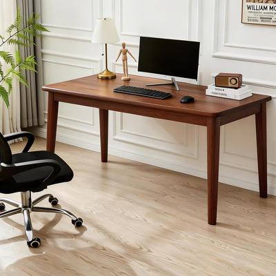 Solid Wooden Desk,Desk ,Rubberwood Mid Century Modern Desks, Small Writing Desk for BedroomSmall Spaces,Walnut Color
