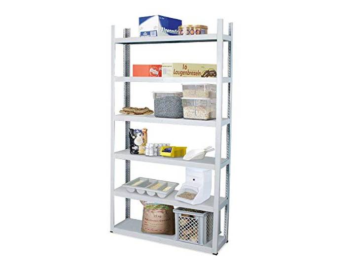 BRB Fachbodenregal mit 6 Böden, Stecksystem, Anbauregal, BxTxH 1000x300x2100 mm, lichtgrau