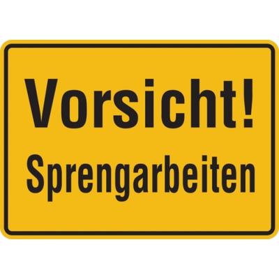 Hinweisschild, Vorsicht! Sprengarbeiten, 250x350mm, Alu geprägt - 350x250x0.45 mm Aluminium geprägt