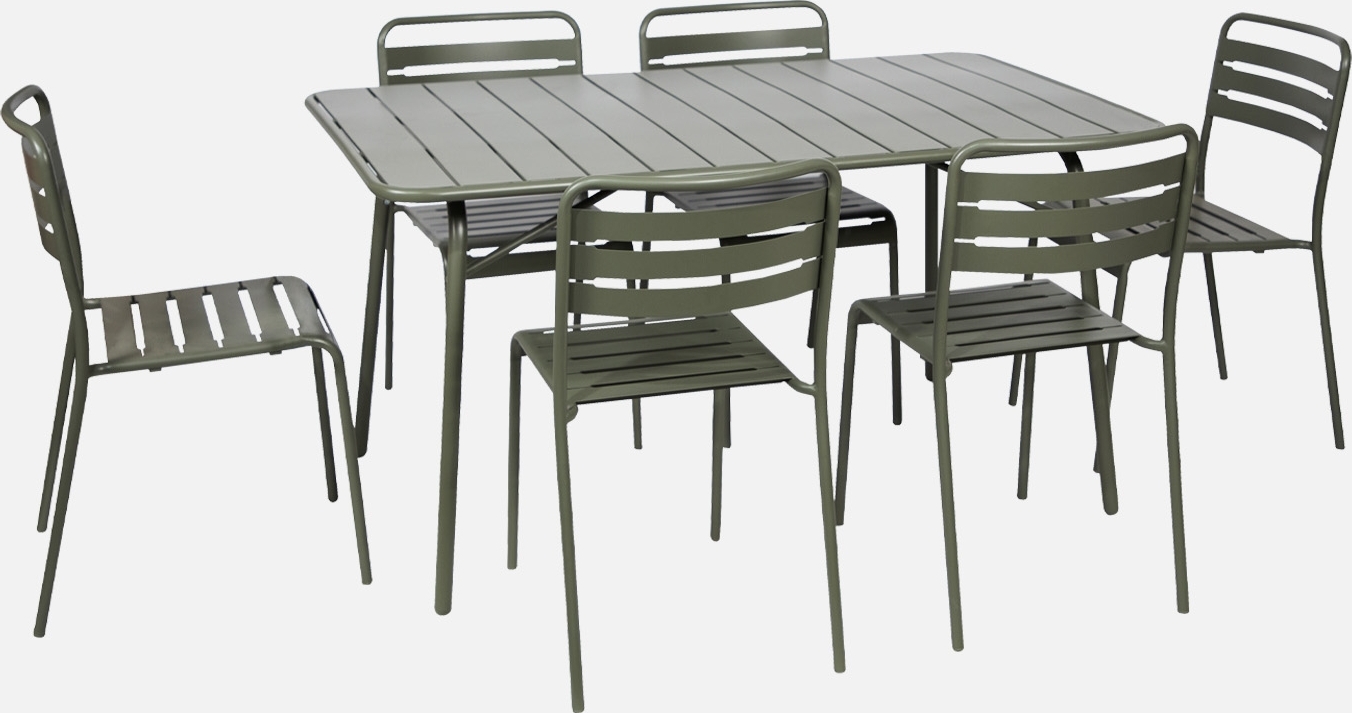 sweeek - Klappbarer Gartentisch aus Stahl mit 6 Stühlen - Khaki