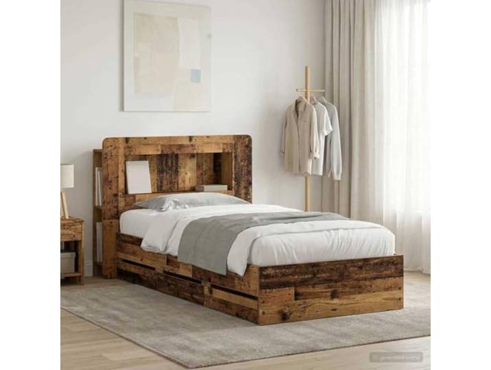 RJPLMFV Bettgestell mit Stauraum, Antikholz, 80 x 200 cm Integrierte Schubladen, robuste Konstruktion, modernes Design, einfache Montage, Matratze nicht im Lieferumfang enthalten