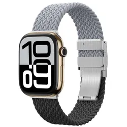 Amazingthing 2er-Set Blend Band für Apple Watch 45/46/49 mm - Grau-Schwarz/Grau (Edelstahl, Nylon), Uhrenarmband, Grau