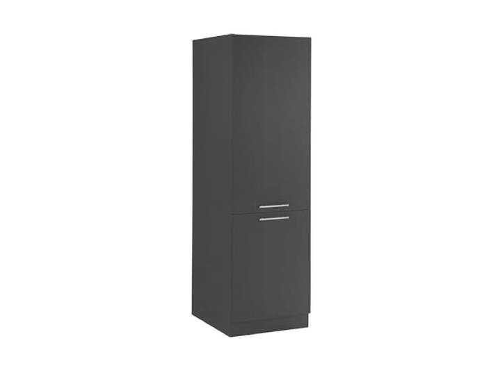 möbelando Kühlumbauschrank >LAUNDREEZY< in Antrahzit mit Stangengriffen, 60x200x68 cm, Flexible Einlegeböden, Nischenmaß 56,7x88,5x61 cm, matt beschichtet, ideal für Moderne Küchen