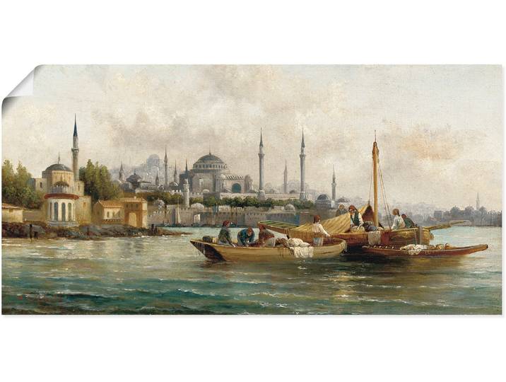 Wandbild ARTLAND Handelsschiffe vor Hagia Sophia , blau (farbe bild(er): blau), B:150cm H:75cm, Bilder, Wandbild, als Leinwandbild, Poster in verschied. Grössen