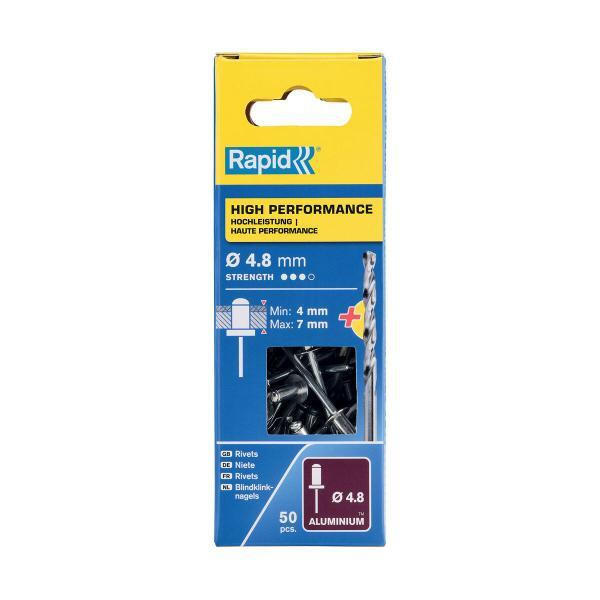 Rapid Tools 5000387 Universele blindnieten van aluminium, 4,8 x 10 mm