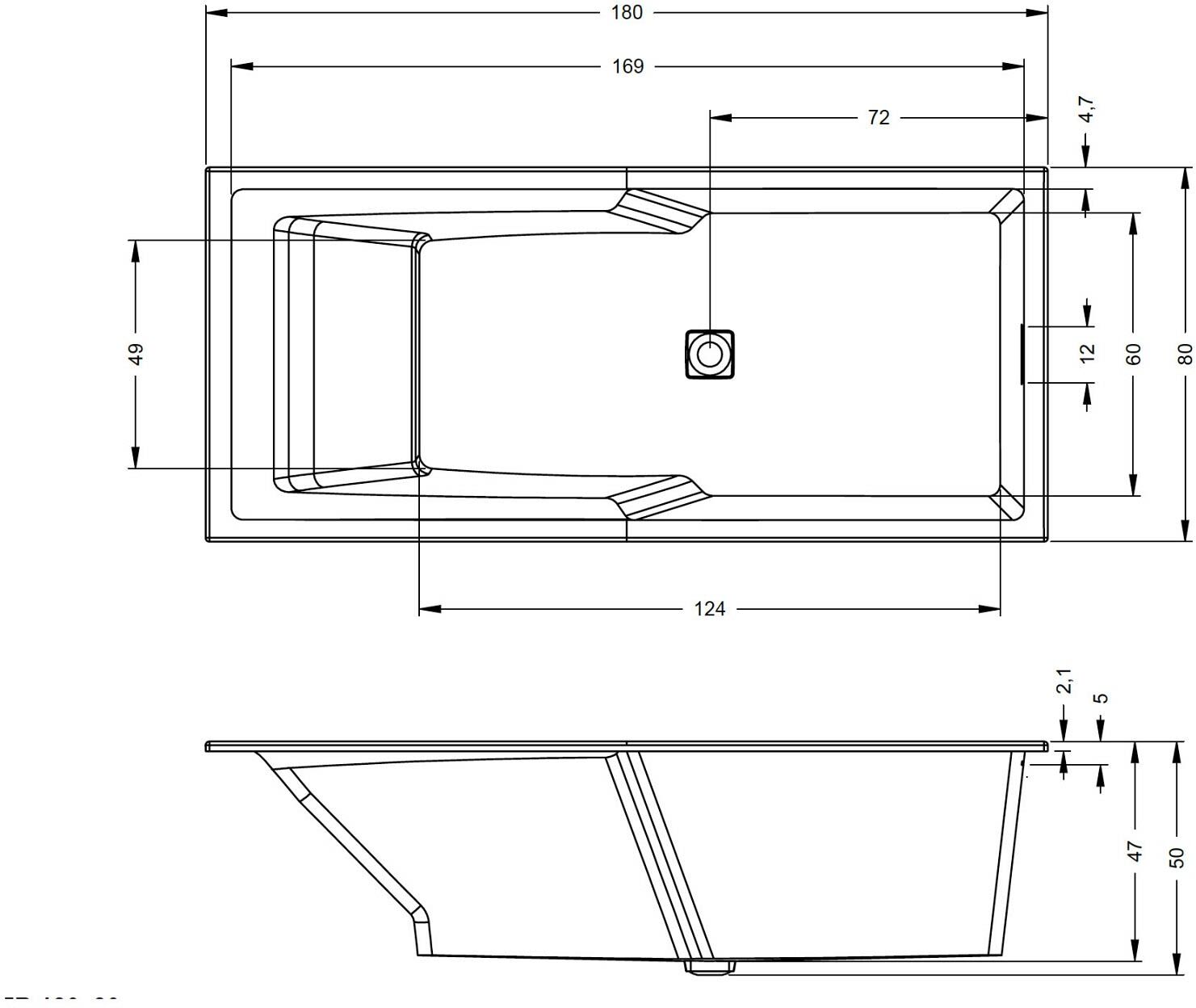 Riho Still Shower Rechteck-Badewanne 180 x 80 cm