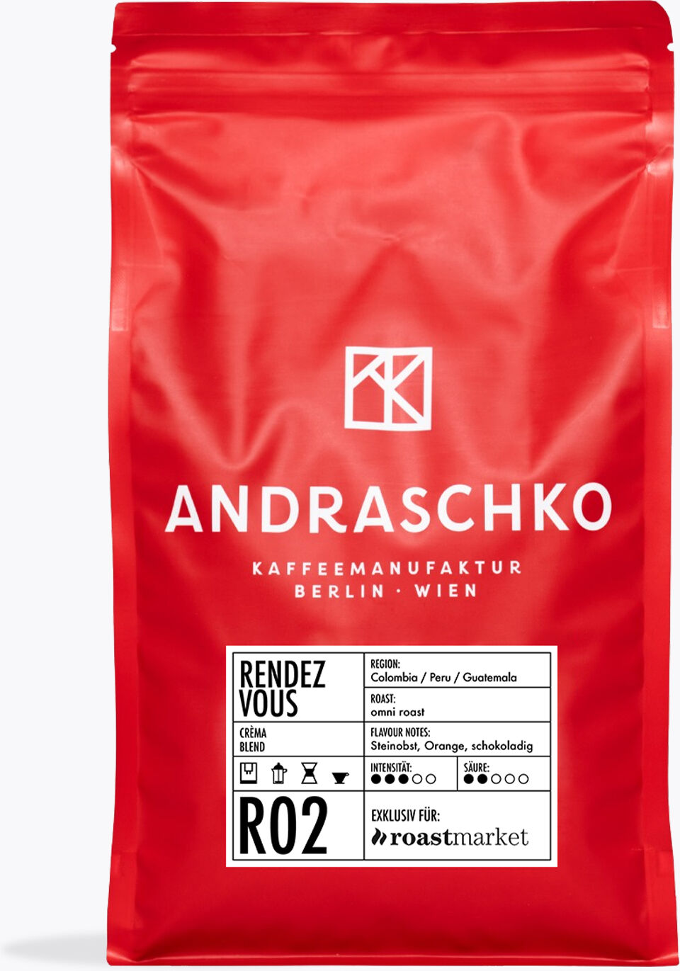 Andraschko Rendez Vous Crema Blend 500 g   hele bonen   Colombia, Guatemala, Peru   Medium Roast Arabica koffie voor espresso en volautomaat