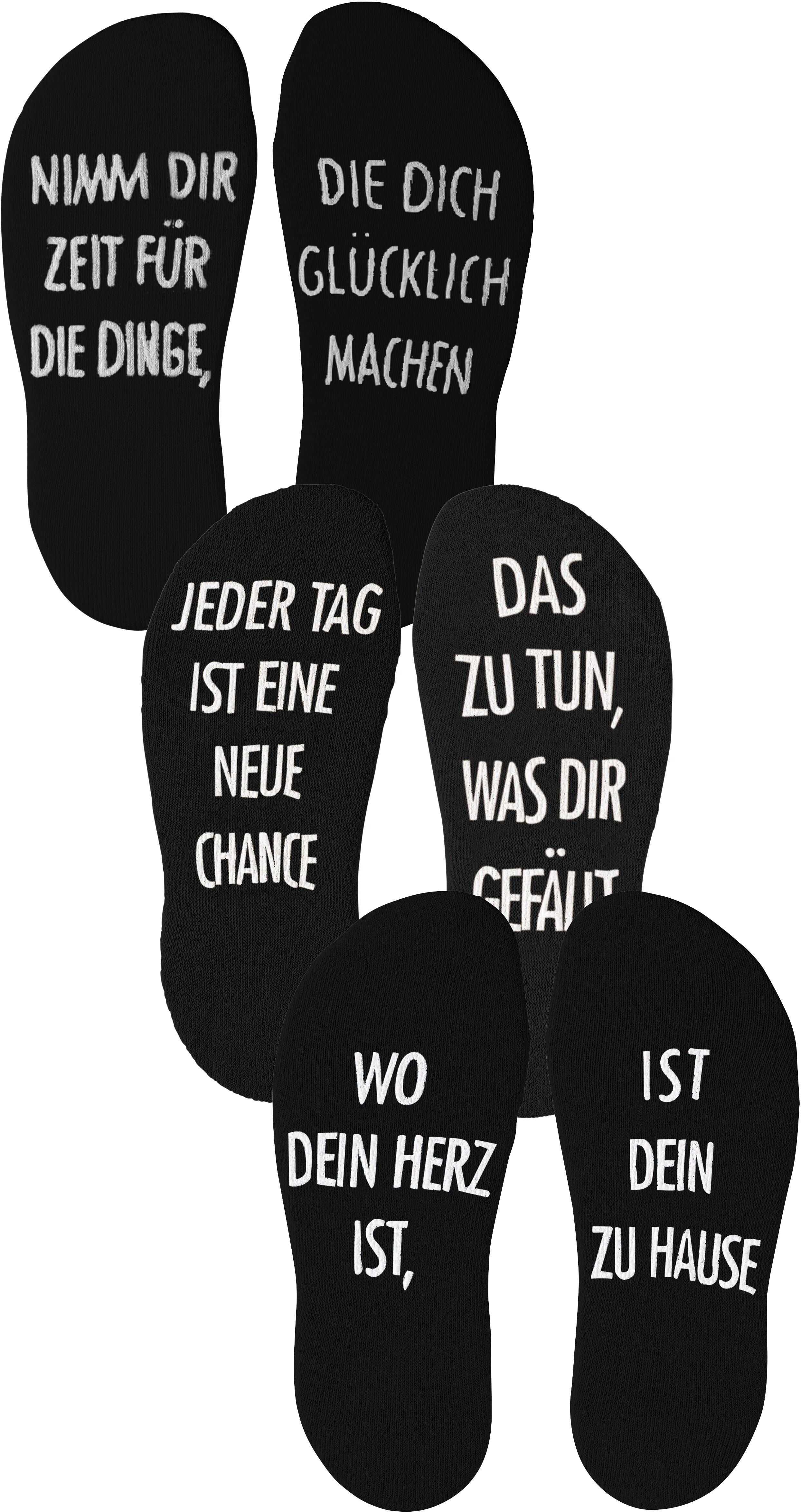 Kuschelsocken ARIZONA "Damensocken Sprüchesocken", Damen, Gr. 39-42, schwarz, Baumwolle, Elasthan, Polyamid, uni und gemustert, normal, Socken Kuschelsocken, mit Antirutsch in Form eines Spruches