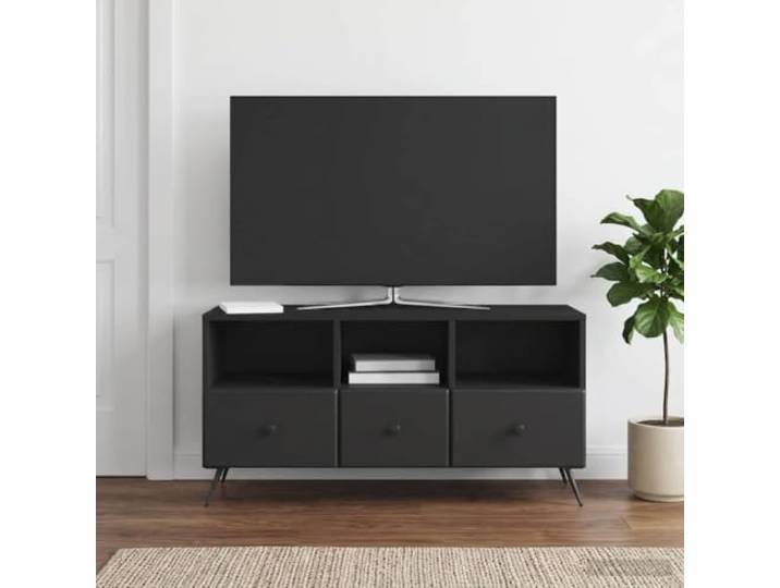 TV-Schrank Schwarz 102x34,5x50 cm Holzwerkstoff mit Schubladen und Regalen Kabelöffnungen, viel Stauraum, flexible Nutzung, einfache Montage, moderne Optik