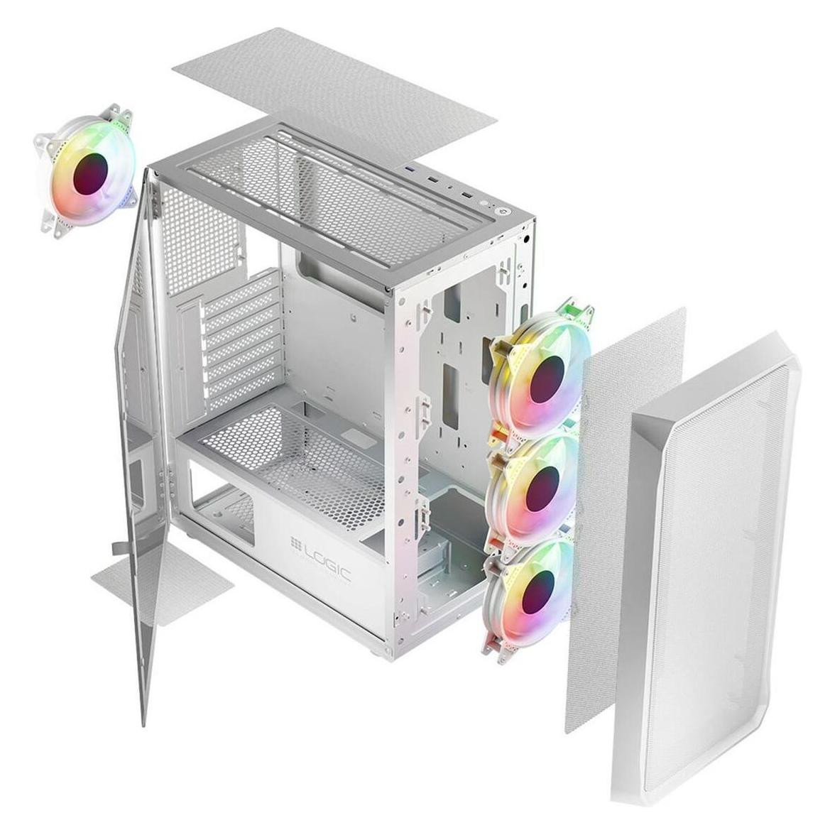 Logic PORTOS ARGB MINIDI USB-3.0-Gehäuse Weiss (ATX, mATX) (AT-PORTOS-20-0000000-0002)