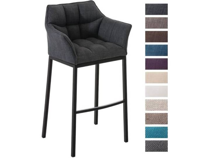 Tabouret de bar - CLP - DAMASO B - 4 pieds en acier noir - Revêtement en tissu - Accoudoirs confortables