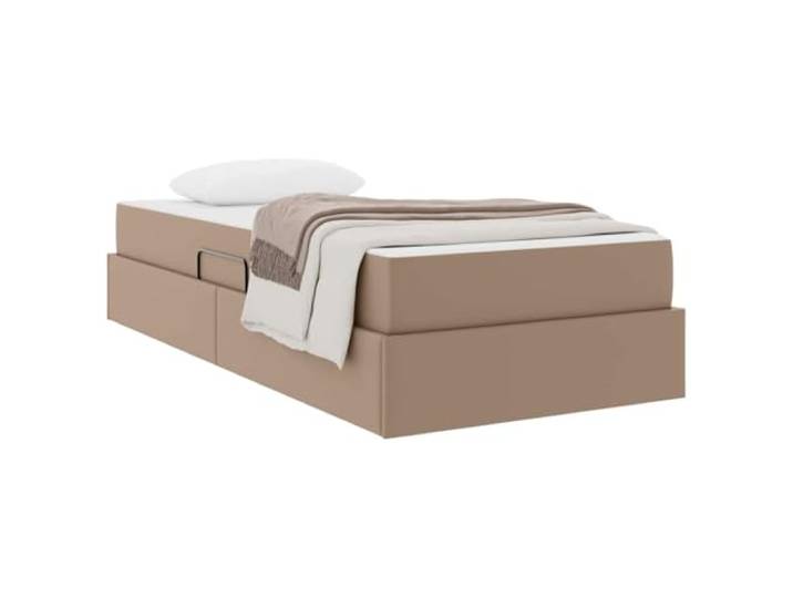 KTHLBRH Bettkasten 204 x 90 cm Cappuccino Leder Mit Einzelmatratze, Gestell aus schwarzem Metall, hydraulischer Anhebung, großer Stauraum