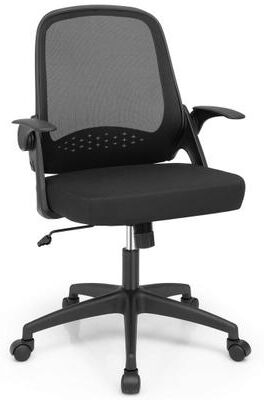 Costway Adjustable Mesh Office Chair Rolling Computer Desk Chair with Flip-up Armrest-Black