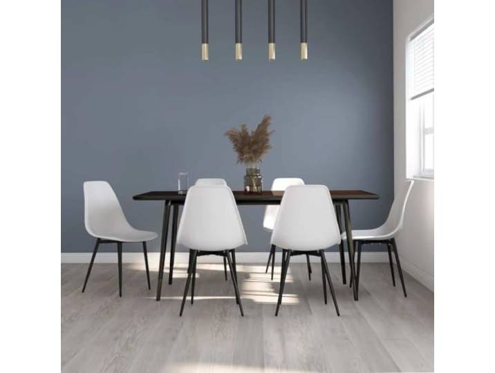 UYPTERF Esszimmerstühle 6 STK. Weiß PP Metallbeine, ergonomisch geschwungene Rückenlehne, max. 110 kg pro Sitzplatz, leicht zu reinigen, minimalistisches Design