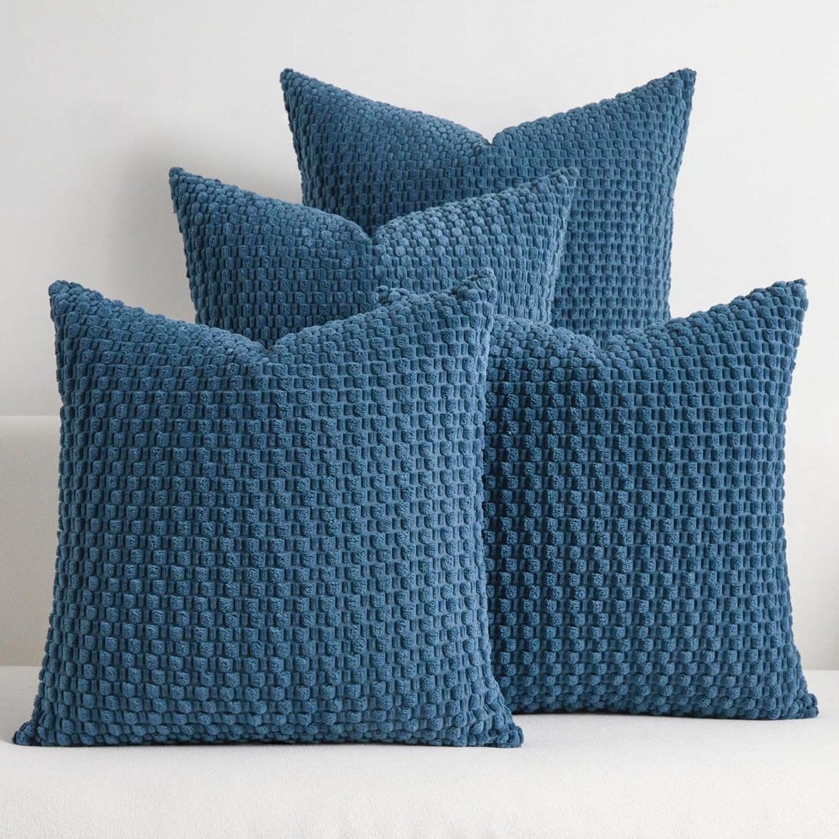 Boho Textiel Kussenhoezen met Zachte Pluche Textuur in Stoffig Blauw, 40 x 40 cm
