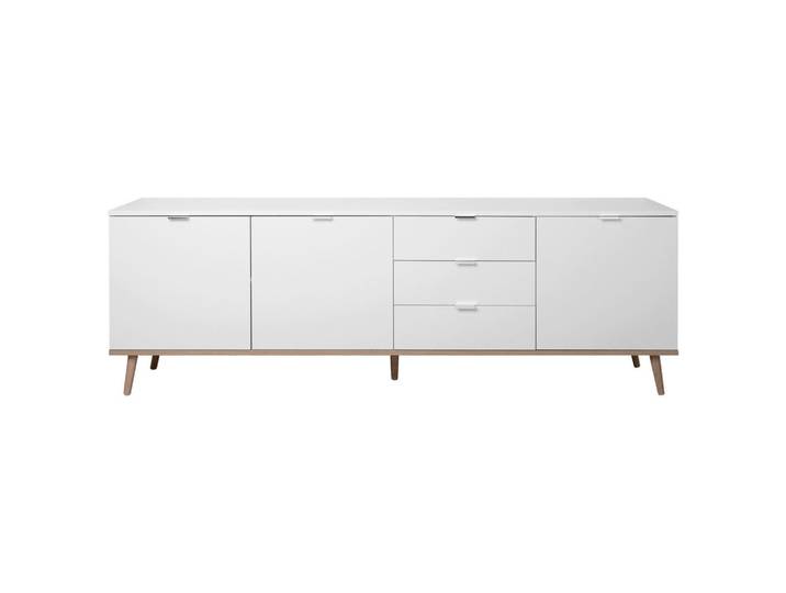 Mid.you Sideboard, Weiß, Sonoma Eiche, Holz, Esche, vollmassiv, 2 Fächer, 3 Schublade(n) Schubladen, 200x68x40 cm, Wohnzimmer, Kommoden & Sideboards, Sideboards