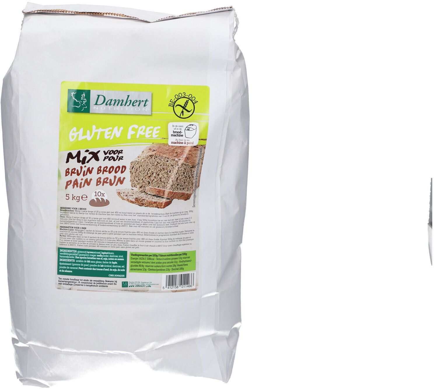 Damhert Glutenvrije Broodmix Bruin 5 kg Pulver