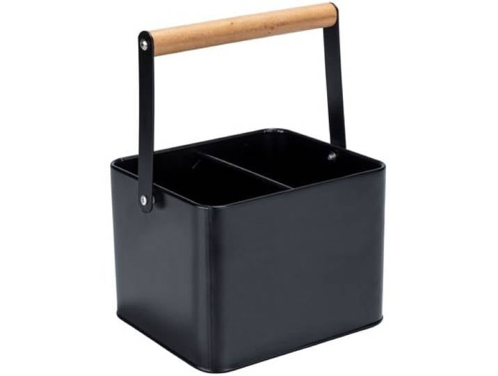 Organizer WENKO Modell Baco , schwarz (korb : schwarz, griff : braun, gelenk : transparent), B:18cm H:25,5cm T:15,5cm, Metall, Aufbewahrungsboxen, Organizer, robuster Tragekorb, ideal zur Aufbewahrung von Ketchup und Grillsaucen