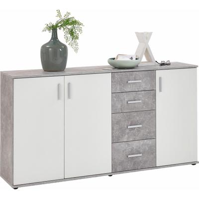 Kommode FMD "Albi", weiß (betonfarben, weiß matt, betonfarben), B:160cm H:83cm T:35cm, Holzwerkstoff, Sideboards, Kommode, Breite 160 cm