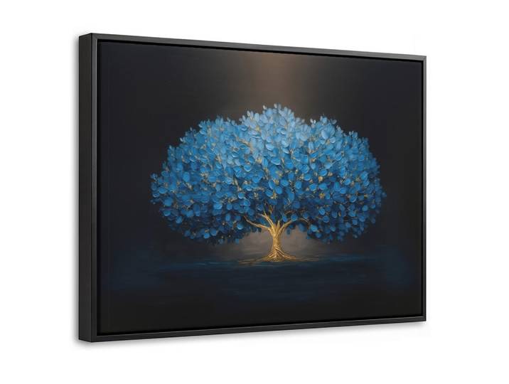 MuchoWow Leinwand Bilder mit Rahmen - Baum - Blau - Blätter - Pinselstriche - 40x30, Rechteckig, 40x30 cm, gerahmt, Bilder & Rahmen, Bilder, Leinwandbilder