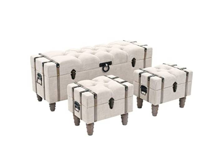 vidaXL Aufbewahrungsbank-Set 3-TLG. Massivholz und Stahl 112x37x45 cm