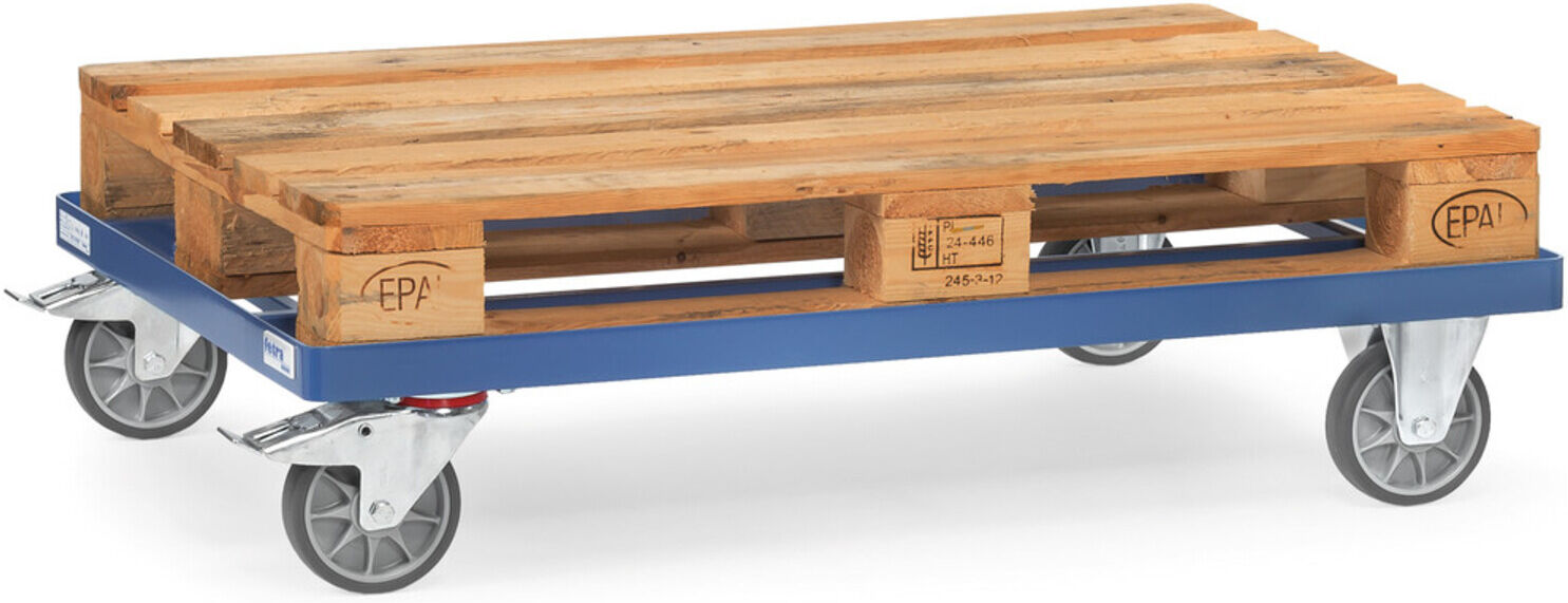 fetra 22501 Paletten-Fahrgestell aus Stahlrohr mit Pulverbeschichtung und Lenkrollen (Ladefläche:1230x820 mm, TPE-Reifen, für Europaletten))