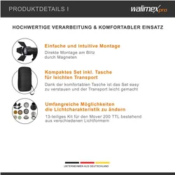 Walimex pro Mover 200 Accessory Kit, Studioblitz Zubehör, Schwarz