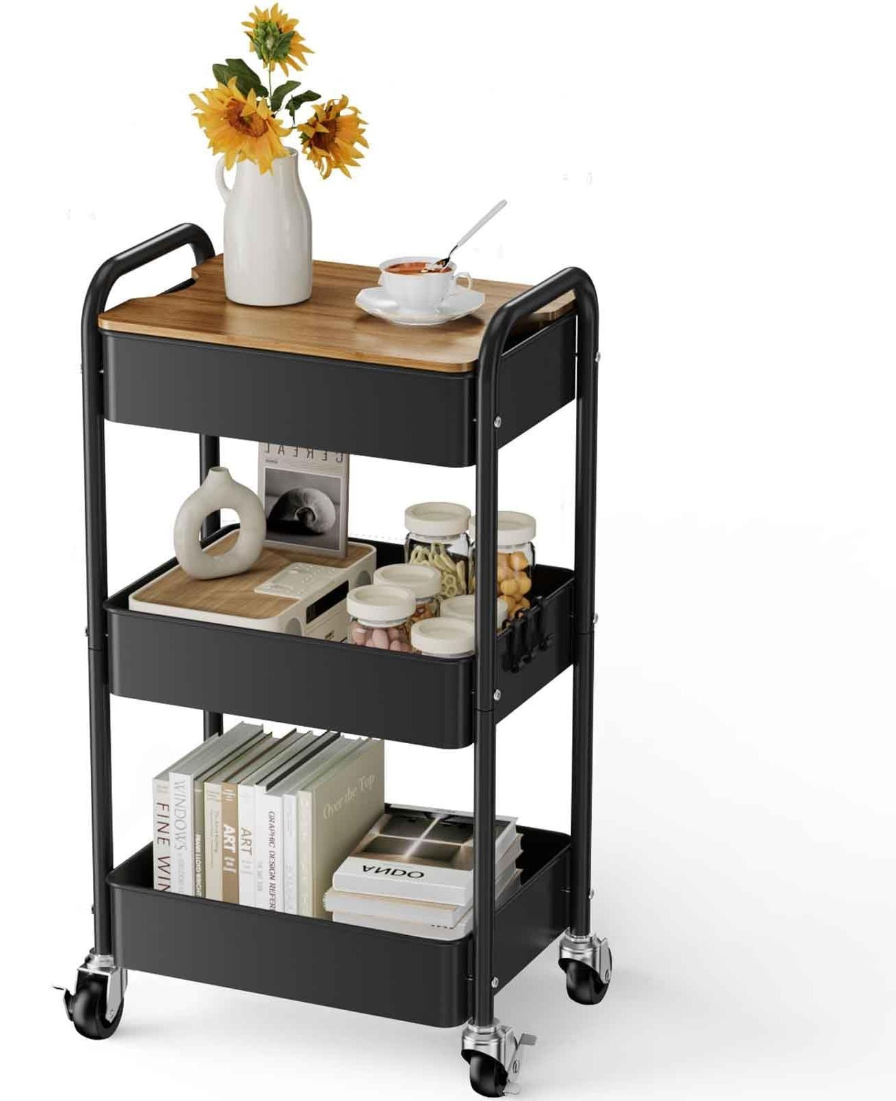 Merkloze 3-laagse trolley met wieltjes voor in de keuken of badkamer