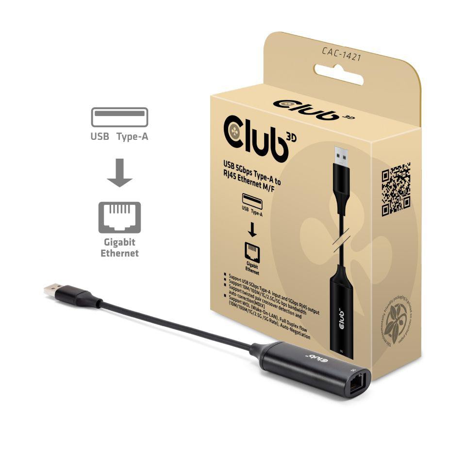 Club3D Club 3D USB 5Gbps Typ-A auf RJ45 Ethernet St./ Bu. CAC-1421