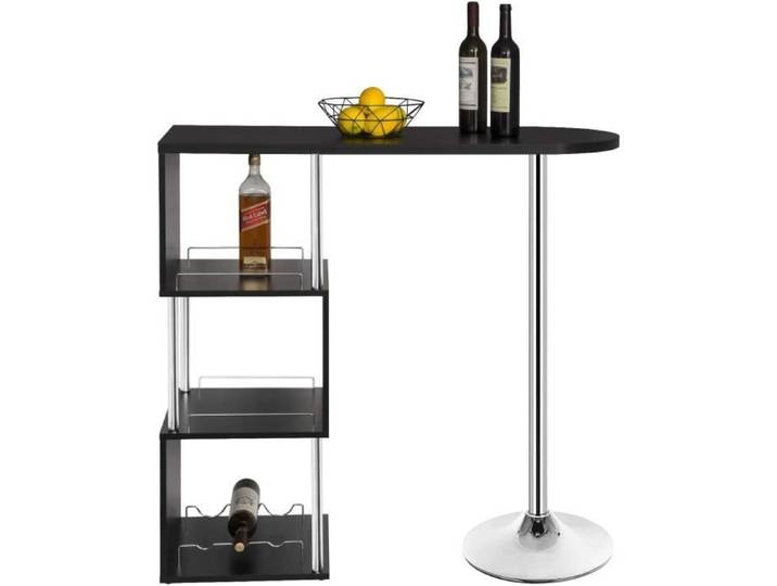 WOLTU 1 x Table de bar-bistrot en MDF et métal Table de cuisine avec 3 tablettes et porte-bouteilles 113x40x105cm Noir