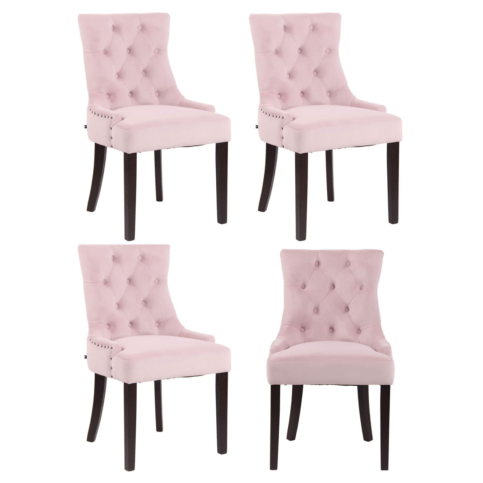 CLP 4er Set Esszimmerstühle Aberdeen Samt antik - Farbe: pink, Gestellfarbe: antik
