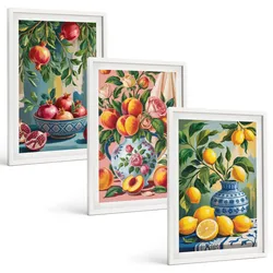 BILDER SET 3er Set - 40x60 cm Weißer Rahmen - Fruchtzusammensetzung von Granatäpfeln