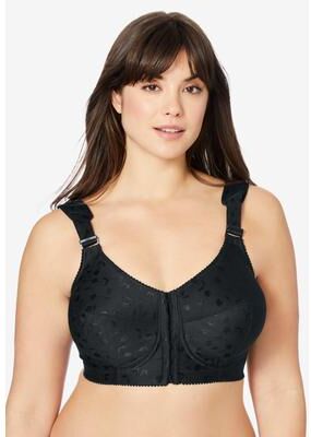 Plus Size Women's Jacquard Front-Close Wireless Bra by Elila in Black (Size 36 H)