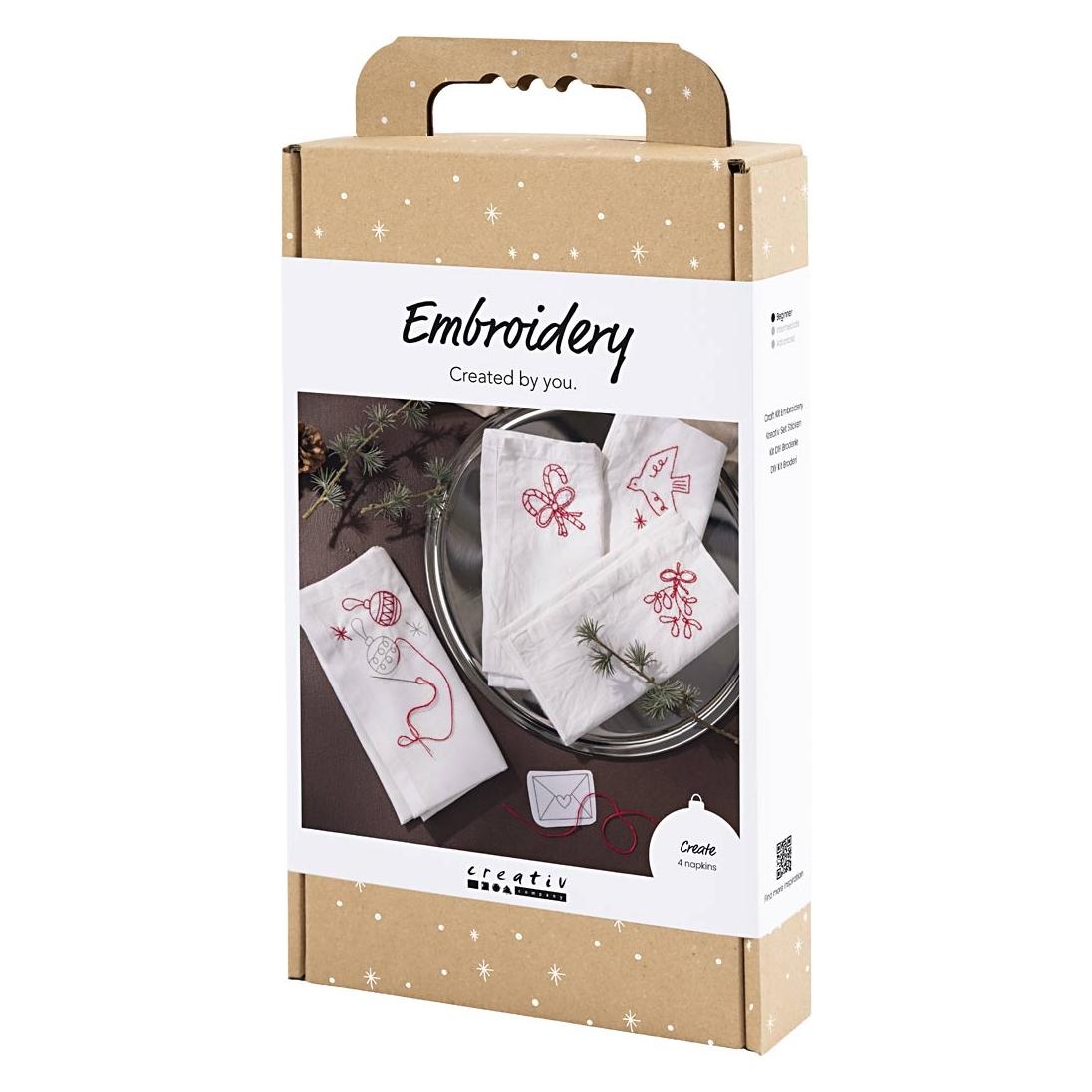 Creativ Company Craft Kit Embroidery, Christmas napkins, christmas red, 1 pack (9772673)