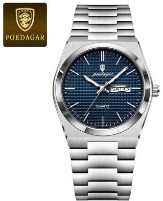 Youfap Market Original Luminous Men's Quartz Watch, Waterproof Stainless Steel, Fashionable Design silver Blue