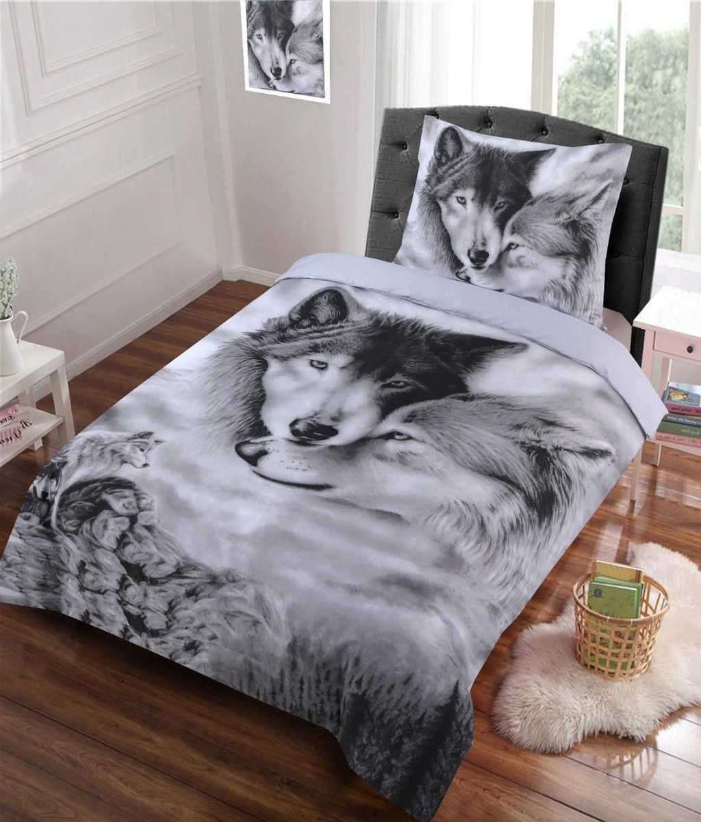 Dekbedovertrek Wolf Grijs eenpersoons 140x200 cm