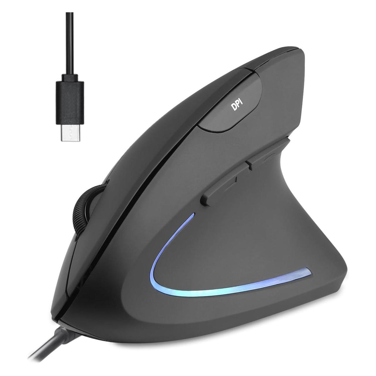 Perixx PERIMICE-513 C Vertikale Ergonomie-Maus USB-C schwarz Rechtshänder (PERIMICE-513 C) (Kabelgebunden) (PERIMICE-513 C)