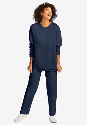 Plus Size Women's Fleece Sweatshirt Set by Woman Within in Navy (Size 2X)