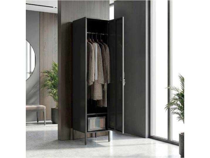 ELVORIN Vestiaire en acier 40 x 40 x 179 cm porte verrouillable tringle étagère noir
