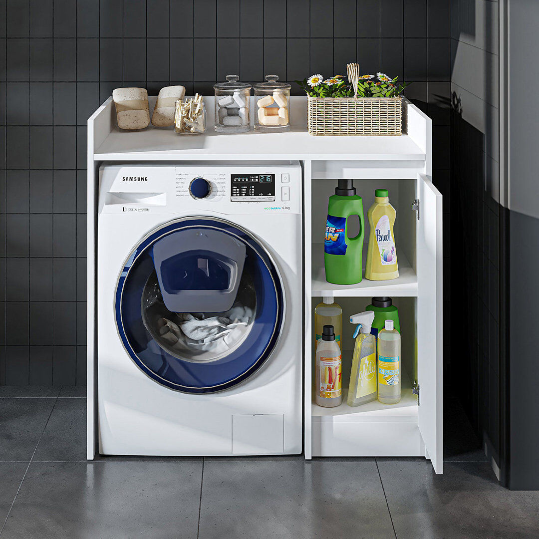 Ebern Designs Derin Washing Machine Cabinet with Cupboard, 100 cm White 99cm H X 100cm W X 60cm D