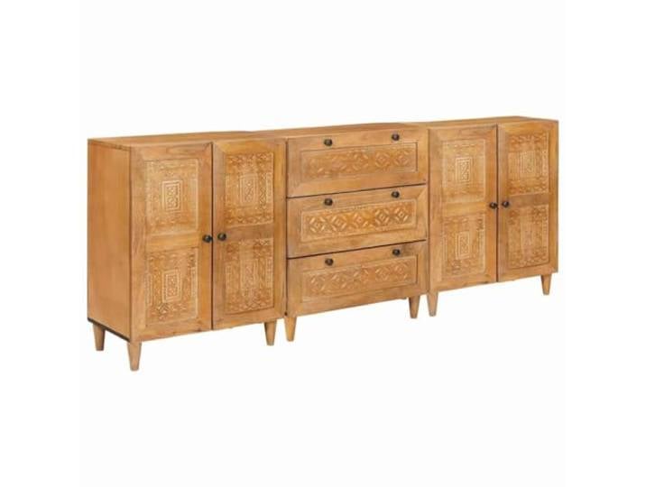 XHNIFBN Sideboard 3er Set 180x33x75 cm Massivholz Anrichte Braun Flexibles 3er Anrichte Set aus braunem Holz für Wohnzimmer und Esszimmer mit viel Stauraum hinter Türen und Schubladen.