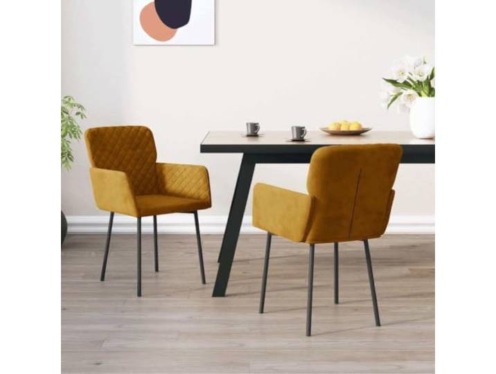 HMDNGOUT Esszimmerstühle 2 STK. Braun Samt mit Armlehne Metall- und Sperrholzrahmen, Schaumstoffpolsterung, ergonomische Arm- und Rückenlehne, max. 110 kg pro Sitzplatz