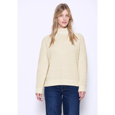 Strickpullover STREET ONE STUDIO, Damen, Gr. 44, beige (soft beige), Stoff, 81% Polyester, 19% Baumwolle, unifarben, normal normal, Rundhals, Rollsaum, Pullover Strickpullover, aus softem Materialmix