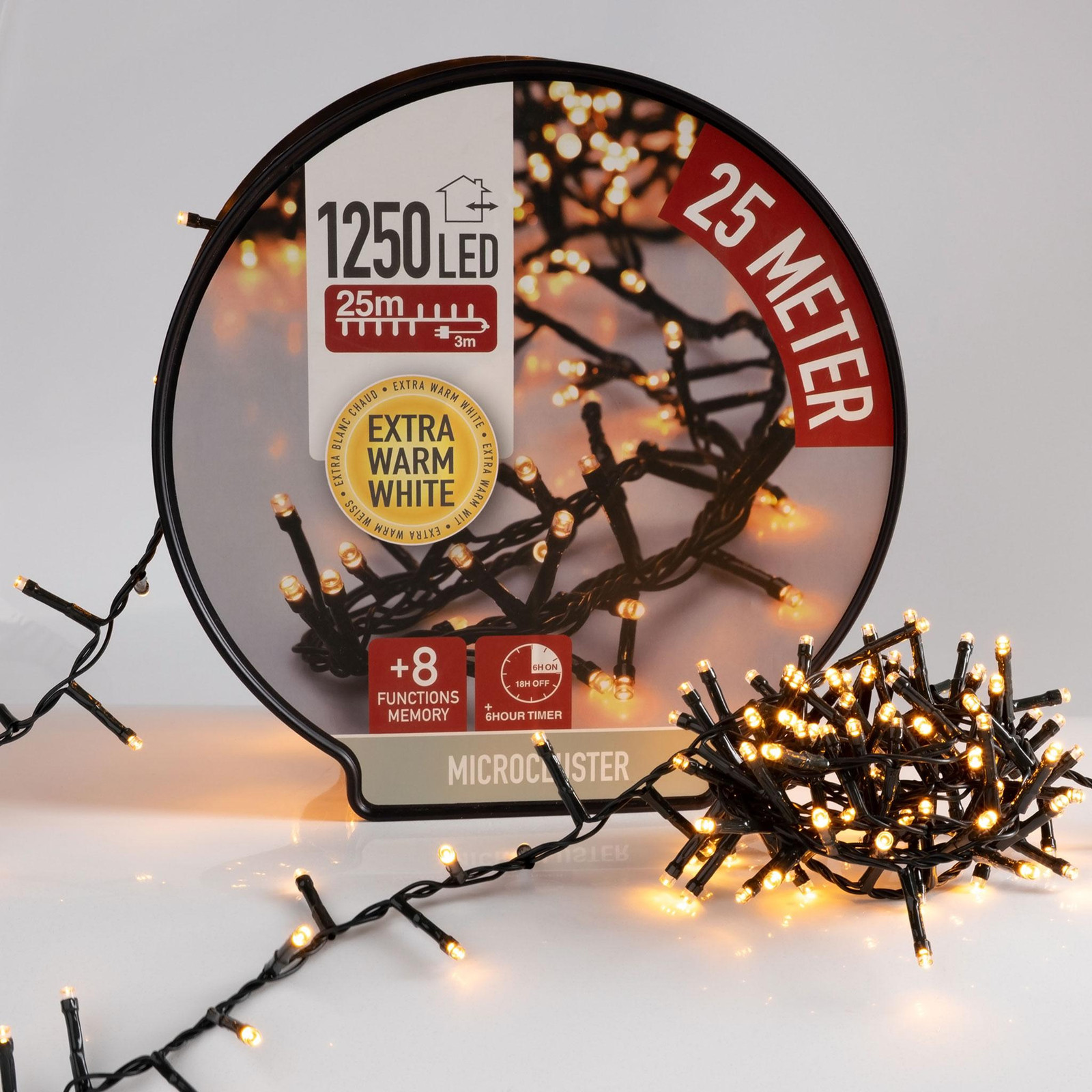 Spetebo Verlichte slinger op trommel met 1250 micro-cluster LED's, 25 meter, extra warm wit