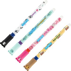 Mitama Gelschreiber spinny erasable pen, Tiermotive, radierbar, Strichbreite 0,7 mm, Schreibfarbe blau, rot, lila, 4 Stück