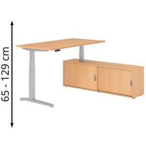 Hammerbacher Schreibtisch XBHM, 30234, buche, mit Sideboard, elektrisch verstellbar, 160 x 160cm