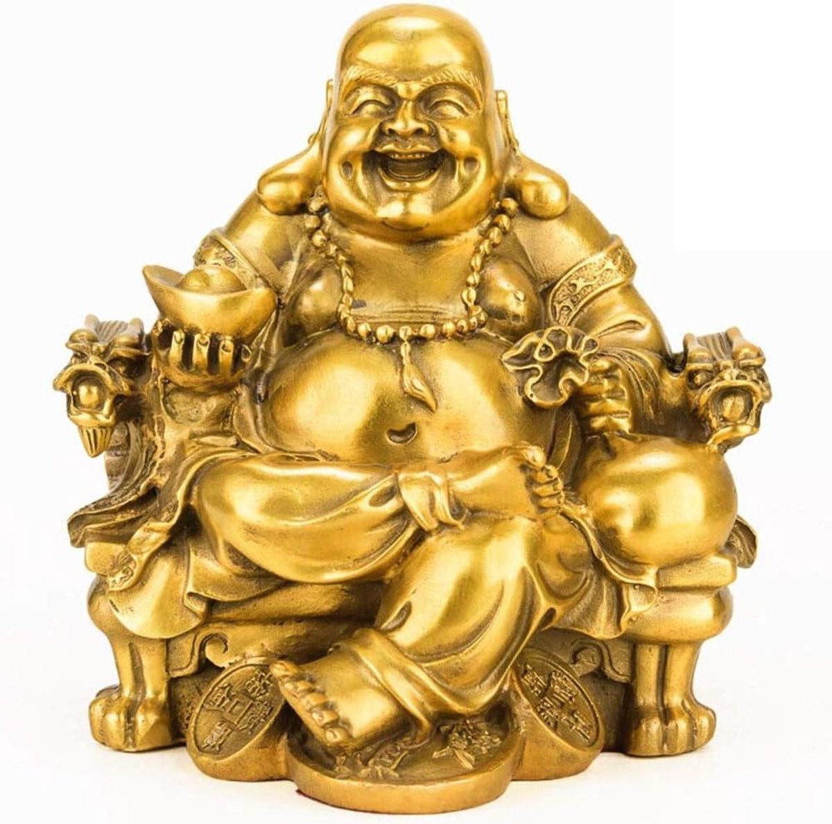 Lachende Boeddha Beeld - Gouden Feng Shui Geluksbeeldje voor Huisdecoratie - Goud