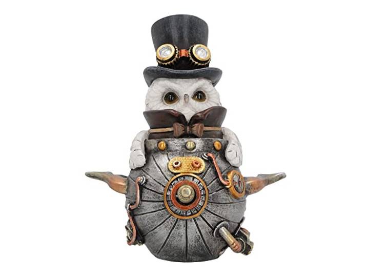 Nemesis Now Steampunk Uil Uitvinder Beeldje, Hars, Zilver, 14.5cm