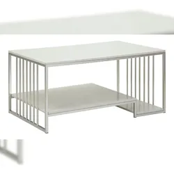 Mauro Ferretti Kayseri Couchtisch mit doppelter Tischplatte in Marmoroptik und silbernem Gestell – Vielseitige Eleganz – 1428890000